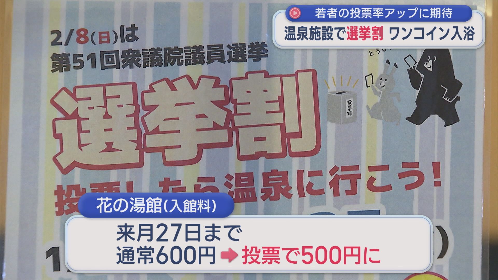 温泉施設で「選挙割」ワンコイン入浴で若者の投票率アップに期待【新潟】